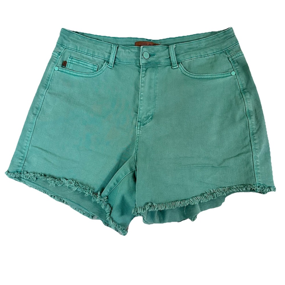 Judy Blue Teal Green Frayed Hem Jean Shorts